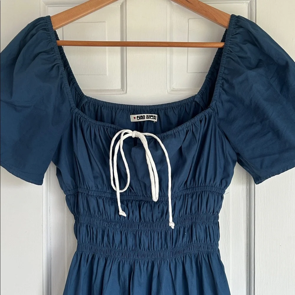 Ciao Lucia Blue Midi Dress with Puff Sleeves